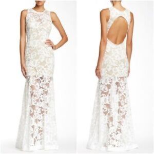 Issue New York Sheer Embroidered Lace Maxi Dress Gown Small Ivory $318 wedding